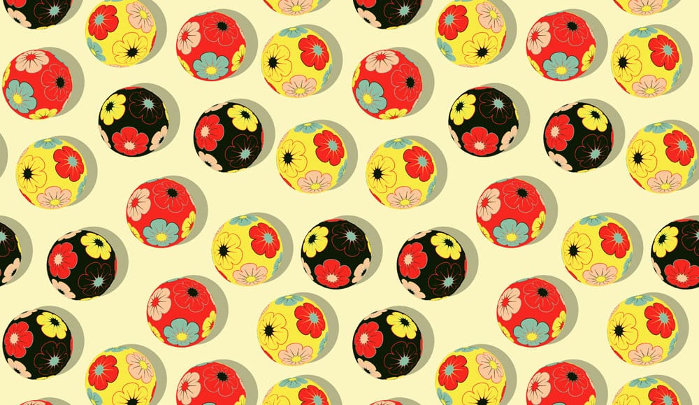 Vintage Floral Orbs Patterned Wallpaper in Red, Yellow and Black Tones