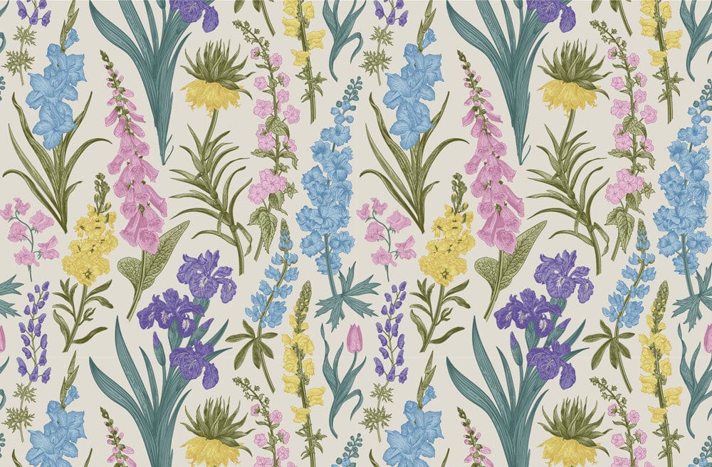Vintage Floral Meadow Wallpaper: Pastel Botanical Design for Chic Interiors