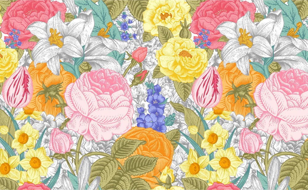 Vibrant Floral Paradise Multicoloured Vintage Garden Mural Wallpaper Pattern