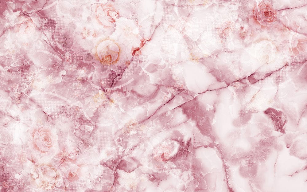 Vintage Rose Marble Effect Wallpaper - Elegant Pink Floral Design Decor