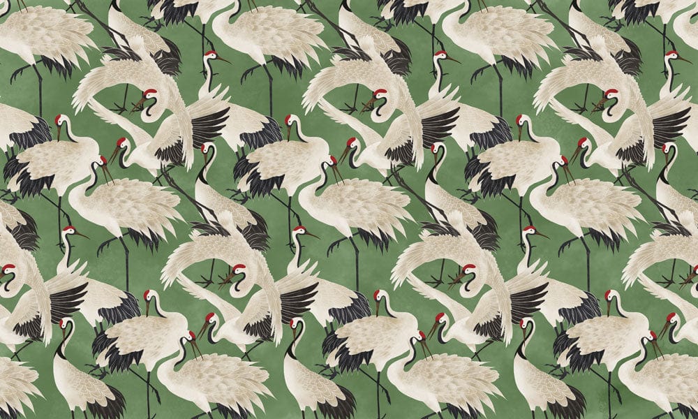 Cranes on Green Wallpaper Mural
