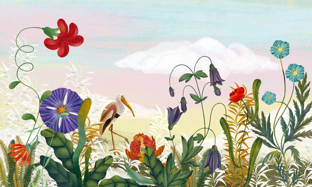 Whimsical Floral Fantasy Wallpaper with Vibrant Colours and Nature-Inspired Design