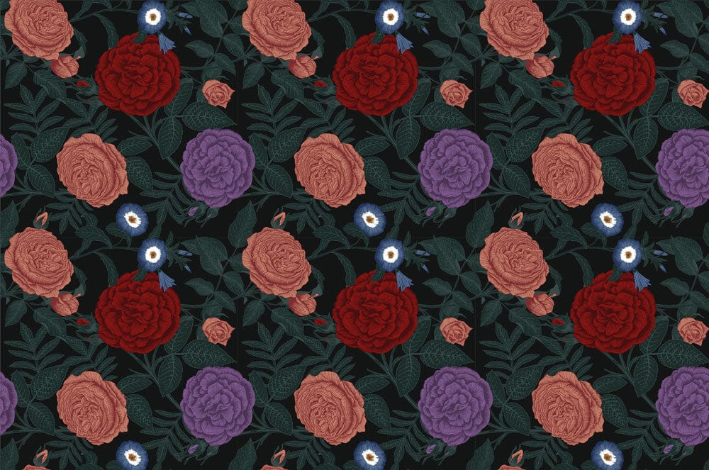 Dark Colourful Blossoms Wallpaper Mural