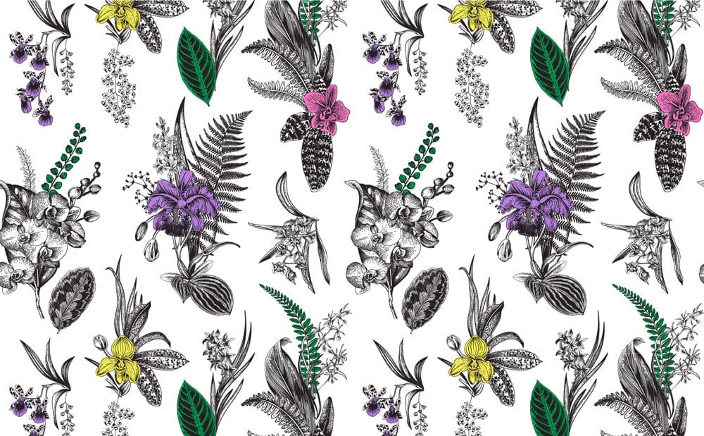 Exotic Orchid & Leaf Wallpaper Mural