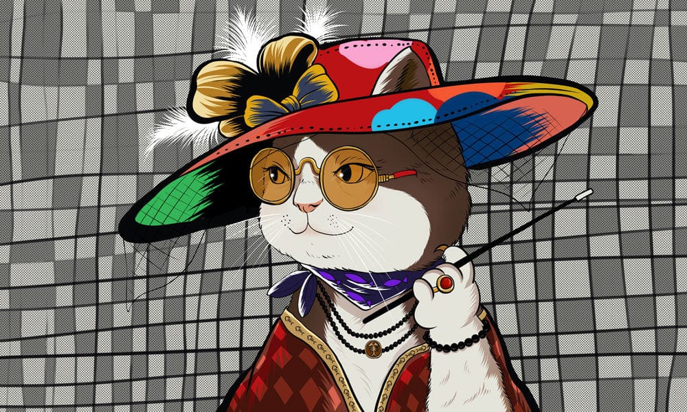 Chic Vintage Cat in Colourful Hat Pattern Wallpaper - Quirky Style
