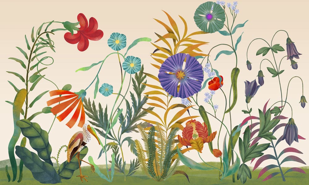 Botanical Garden Delight: Colourful Vintage Floral Mural Wallpaper in Earthy Tones