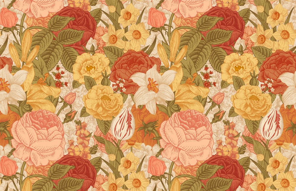 Vintage Floral Harmony Wallpaper: Rich Earthy Hues, Timeless Botanical Elegance