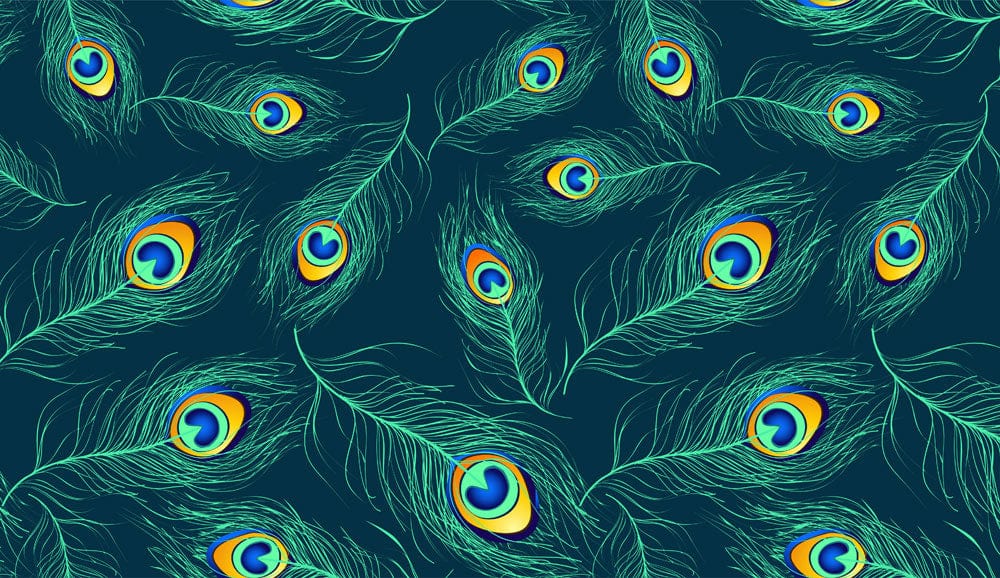 Vibrant Peacock Feather Pattern Wallpaper: Exotic Teal and Multicolour Design