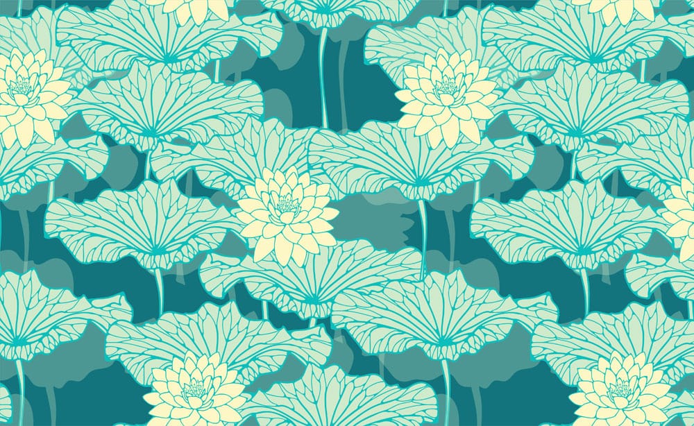 Teal and Cream Floral Lotus Pattern Wallpaper: Elegant Botanical Decor Design