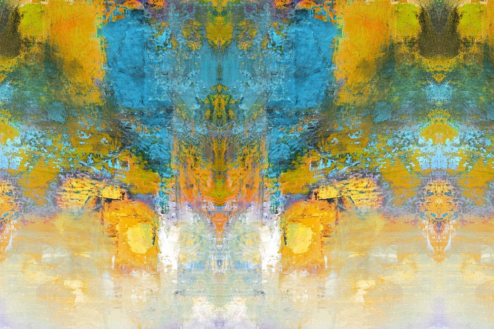 Vibrant Abstract Blue and Gold Artistic Mural Wallpaper for Modern Interiors
