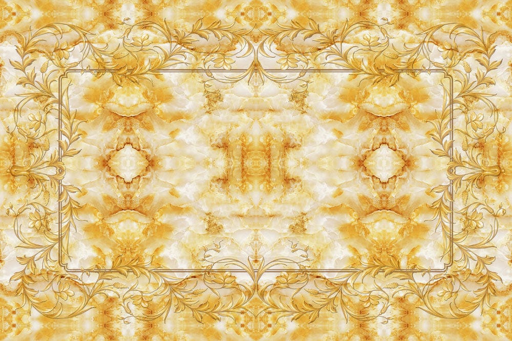 Golden Baroque Ornate Mural Wallpaper: Luxurious Vintage Design for Elegant Interiors
