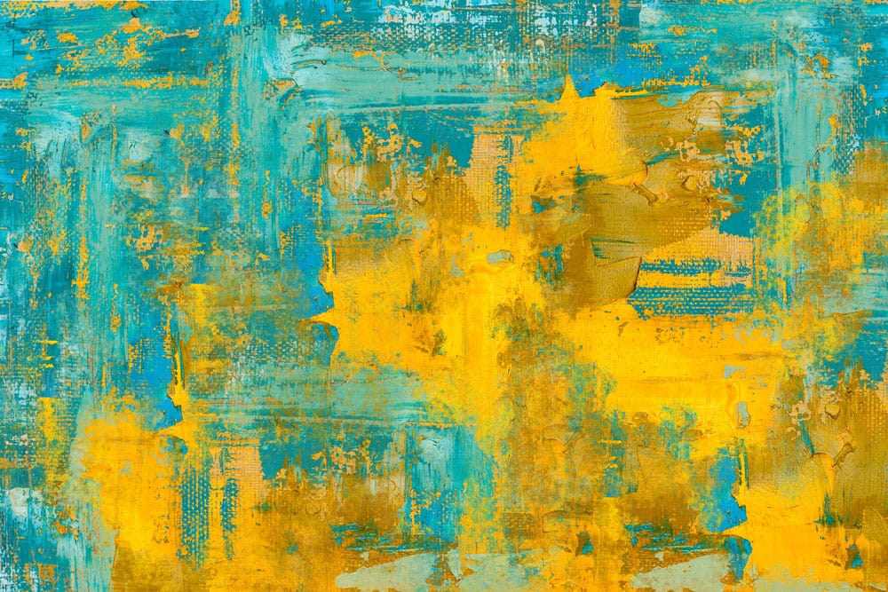 Colourful Abstract Brush Stroke Teal Yellow Mural Wallpaper for Accent Walls