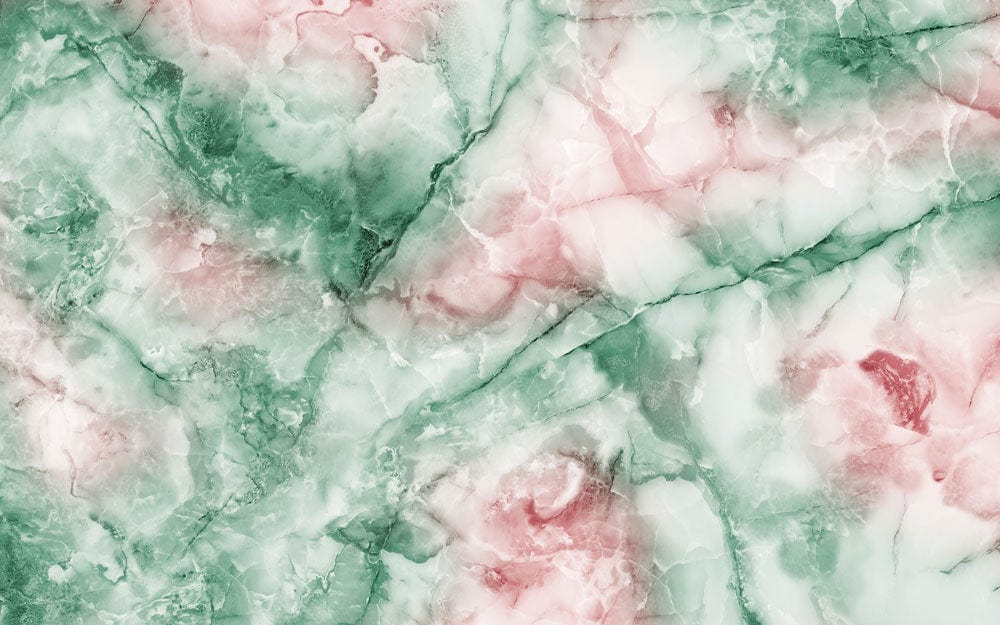Marble Effect Green and Pink Luxury Abstract Wallpaper Mural Design