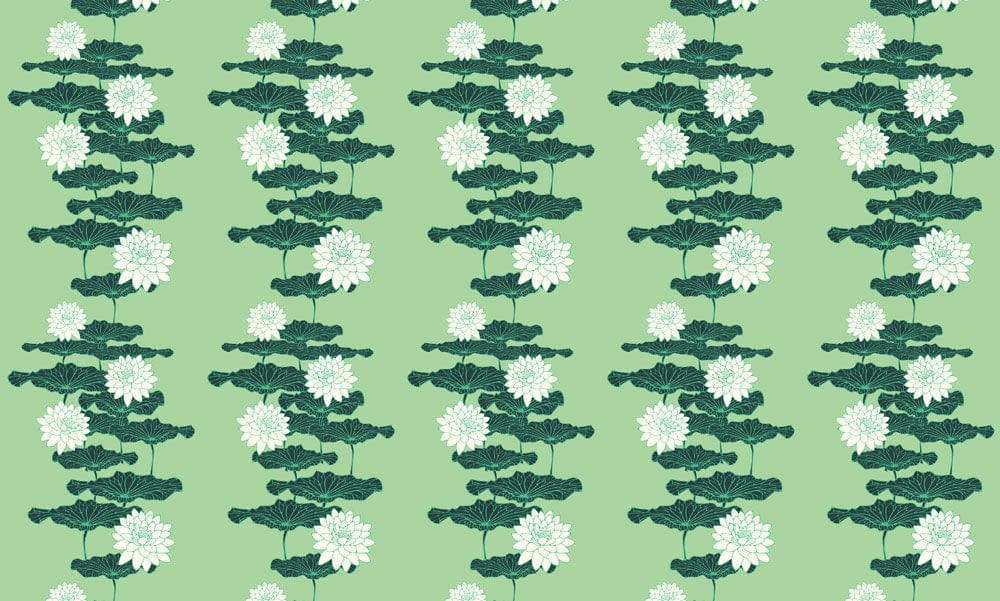 Green Lotus Line Wallpaper Mural