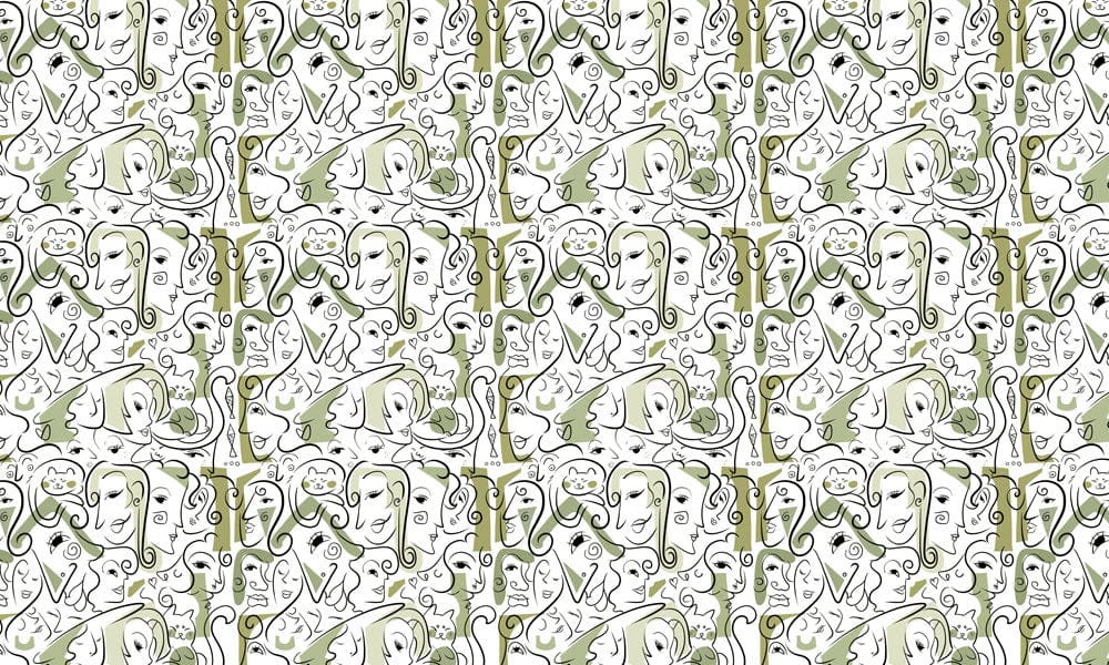 Abstract Green and White Line Art Pattern Wallpaper - Modern Design.