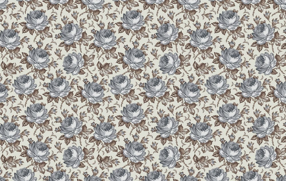 Vintage Floral Blue and Brown Wallpaper: Elegant Classic Rose Pattern Design