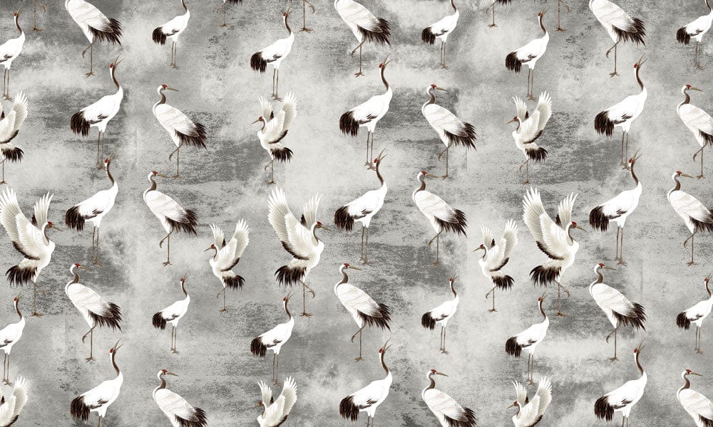 Grey Elegant Cranes Wallpaper Mural