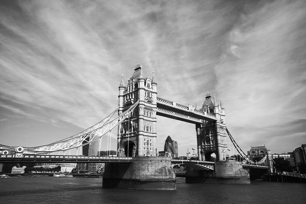 Black and White Tower Bridge London Mural Wallpaper - Timeless Elegance