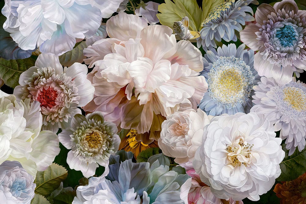 Elegant Pastel Bloom Floral Mural Wallpaper - Vintage Botanical Design Delight