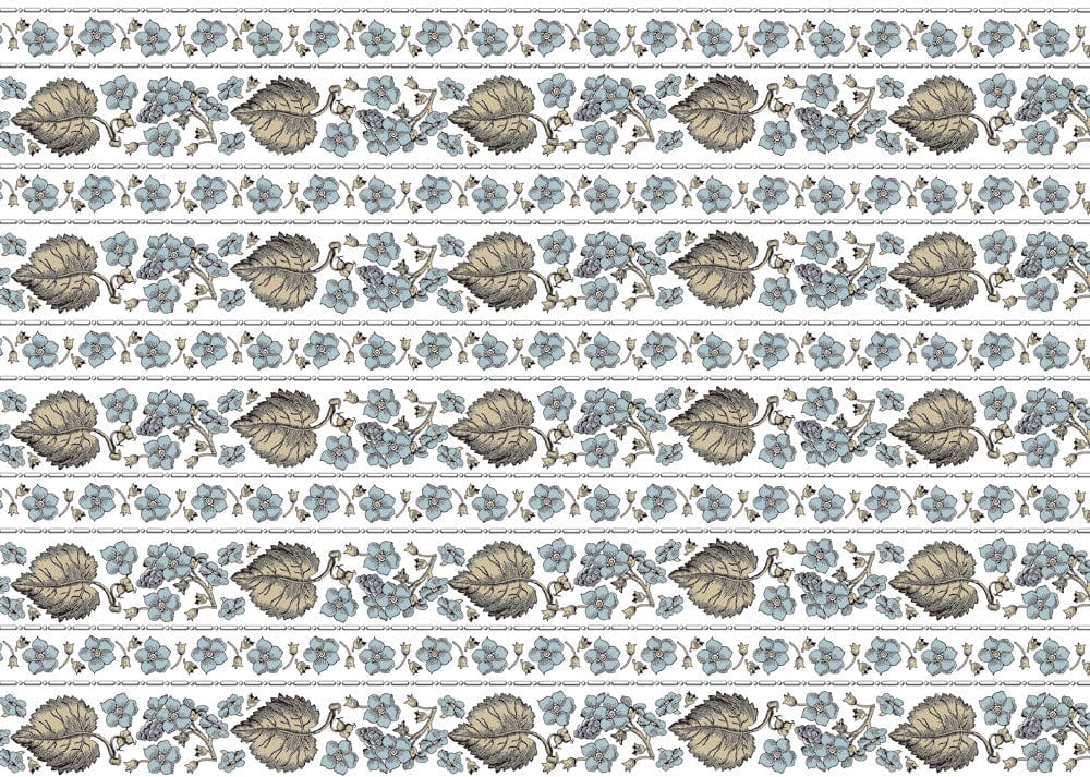 Vintage Floral Patterned Wallpaper with Blue and Olive Leaf Design