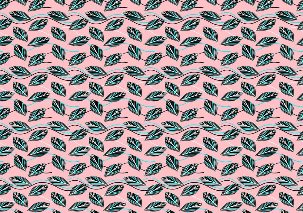 Art Deco Leaves Blush Pink Teal Patterned Wallpaper for Elegant Interiors