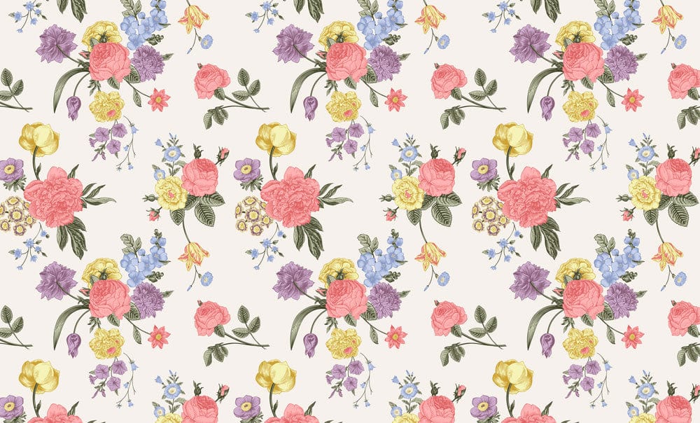 Vintage Floral Bouquet Pattern Wallpaper - Pastel Multicolour Classic Cottage Style