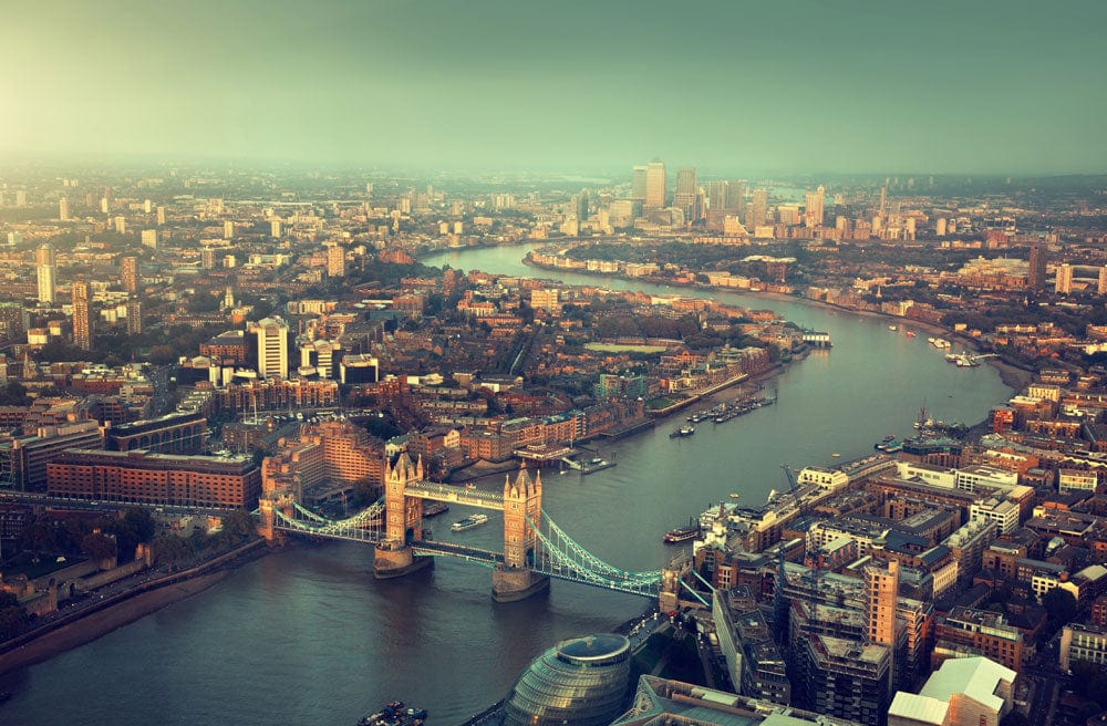 London Skyline Panoramic Mural Wallpaper in Soft Sunset Colours Collection