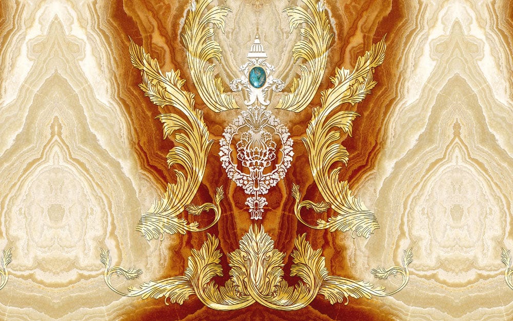 Ornate Gold and Earth Tone Baroque Luxury Mural Wallpaper Design