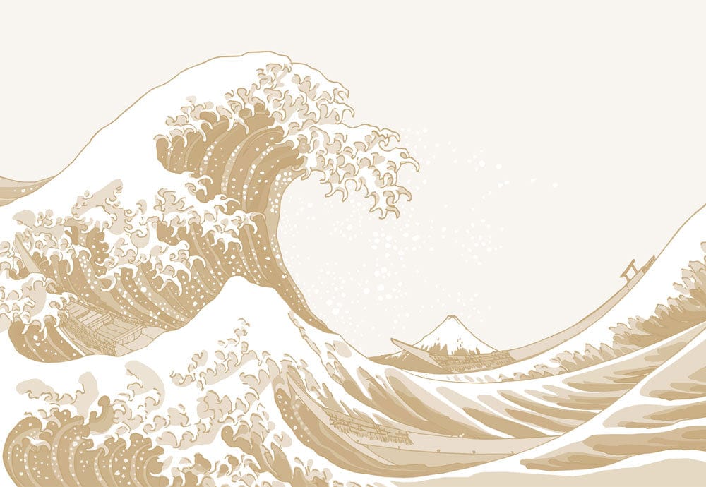 Beige Japanese Wave Mural Wallpaper - Elegant Coastal Art Decor