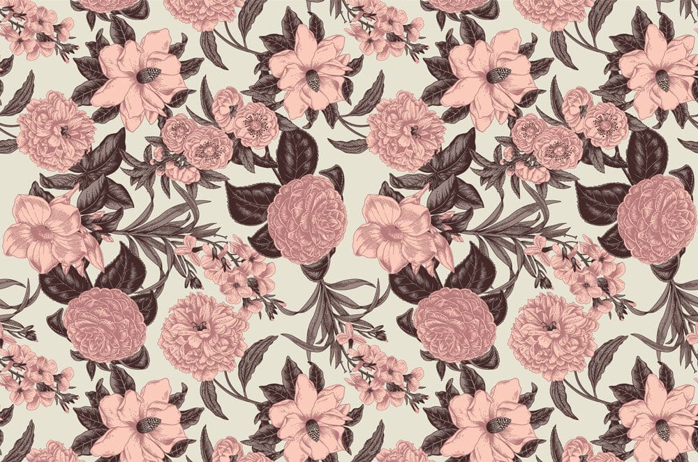 Retro Pink Flowers Wallpaper Mural