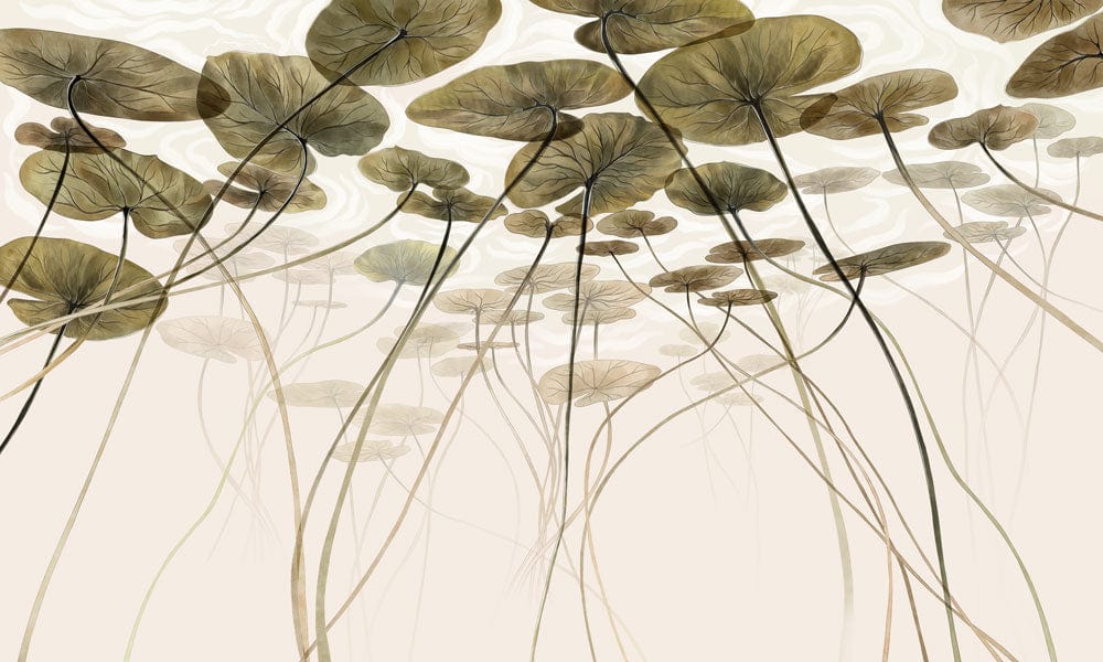 Serene Water Lilies Nature-Inspired Mural Wallpaper in Soft Earth Tones