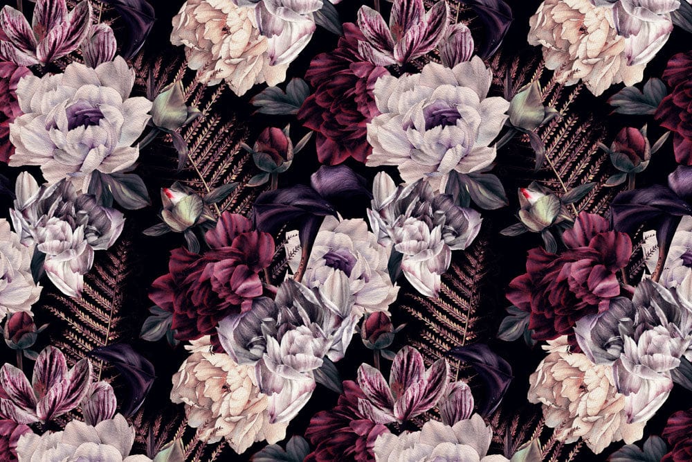 Gothic Floral Elegance: Dark Vintage Botanical Blossom Wallpaper Design