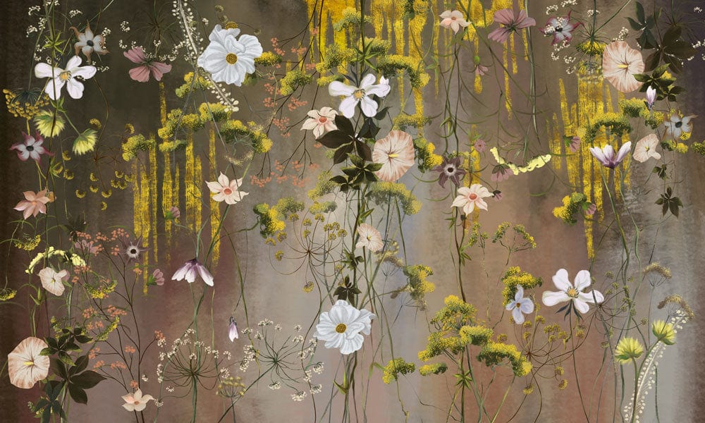 Whimsical Floral Dreamscape Mural Wallpaper - Vintage Botanical Elegance in Softer Hues