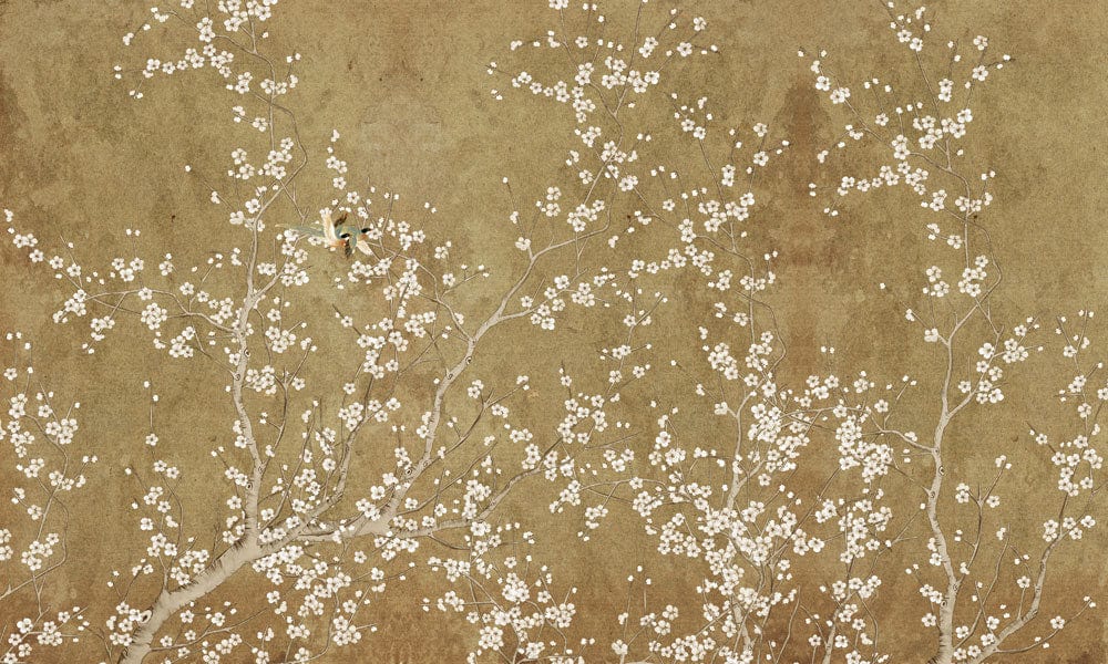 Vintage Blossom Mural Wallpaper: Cream Floral Design on Textured Background