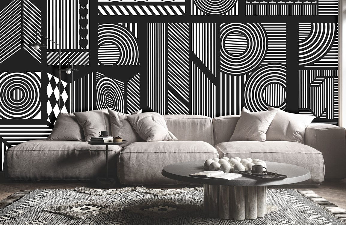 Living Room Wall Mural with Straight Mechanical Lines