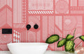 Straight Pink Mechanical Lines Wallpaper Mural