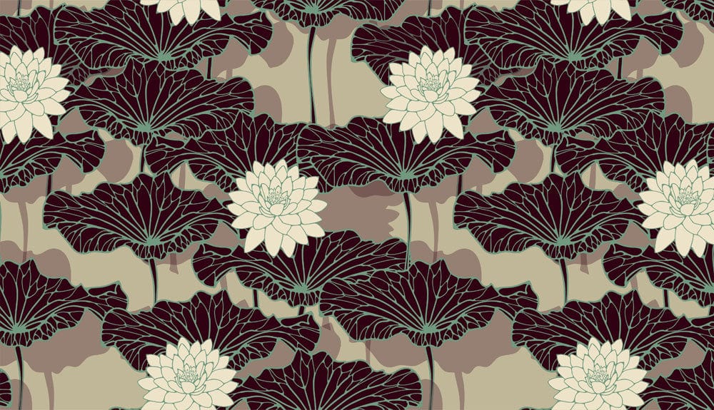 Vintage Lotus Blossom Patterned Wallpaper in Elegant Black and Cream Tones