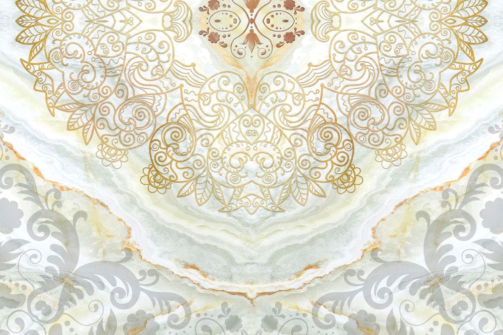 Elegant Gold Mandala Marble Pattern Wallpaper - Luxurious Decor Design Mural