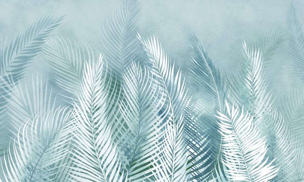 Elegant Aqua Fern Leaves Tropical Mural Wallpaper - Calming Nature Décor