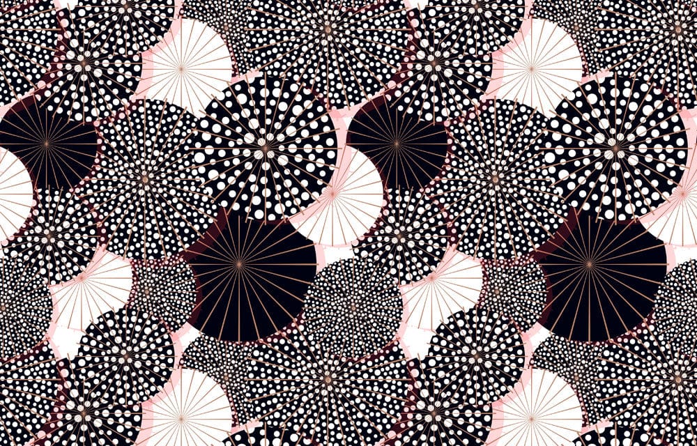 Black and White Polka Dot Abstract Umbrella Pattern Wallpaper Décor