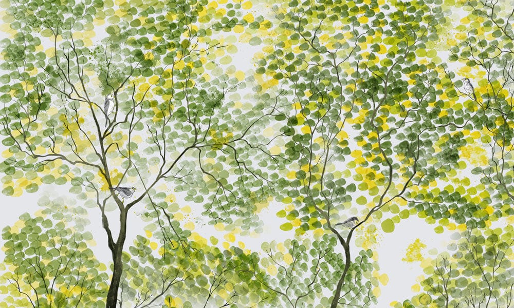 Serene Green Tree Pattern Mural Wallpaper - Nature-Inspired Leafy Design