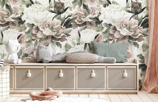 White & Neutral Flowers Wallpaper Mural