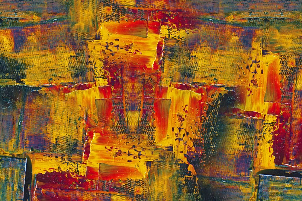 Vibrant Abstract Brushstroke Mural Wallpaper: Rich Red and Gold Hues