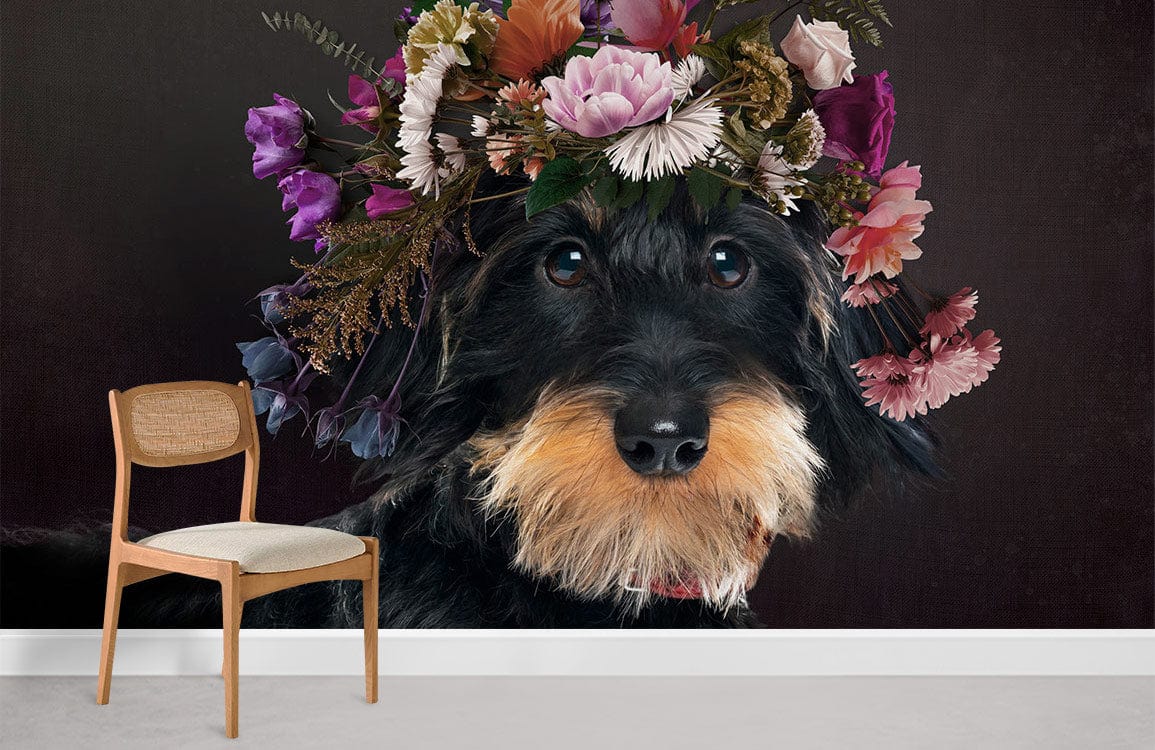 schnauzer with flowers wall murals for home