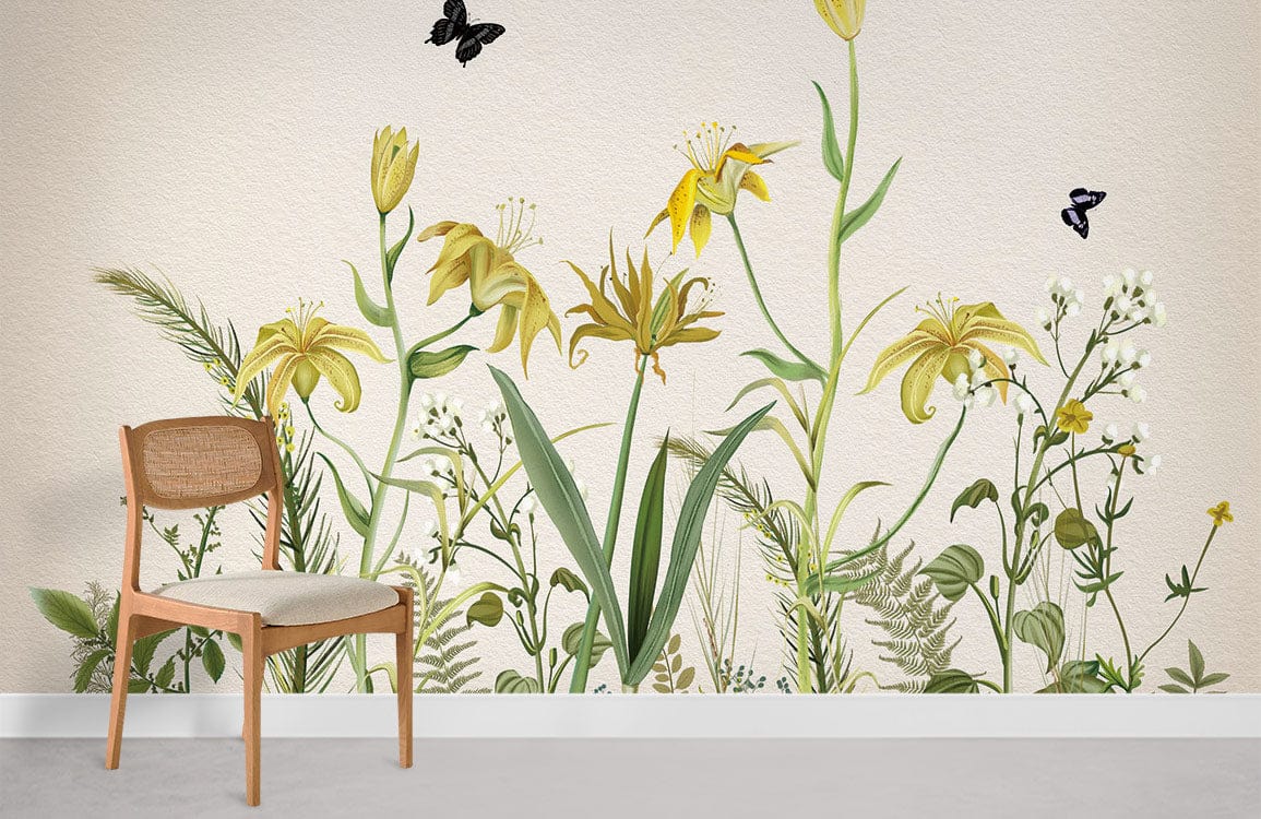 yellow flowers bushes wall murals for home