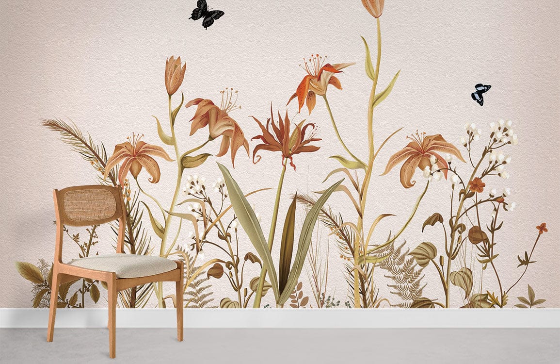orange flowers bushes wall murals for home