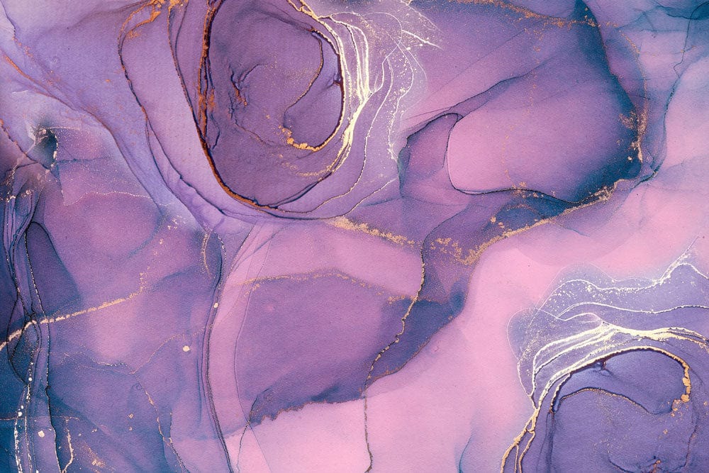 Elegant Lavender and Gold Abstract Watercolour Swirl Wallpaper Mural Design
