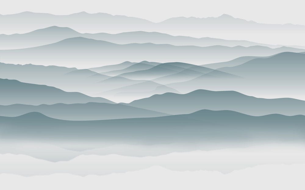 Serene Misty Mountains Blue Scenic Landscape Mural Wallpaper for Tranquil Ambience