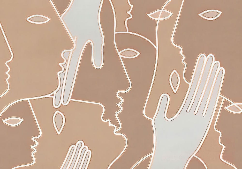 Abstract Faces Beige Line Art Wallpaper - Modern Minimalist Décor Design