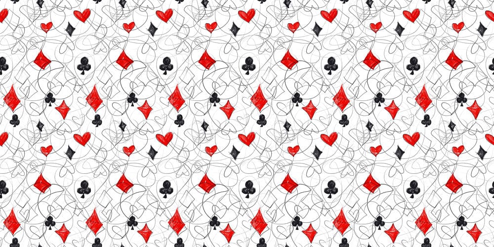 Red and Black Playing Cards Pattern Wallpaper: Modern Gaming Decor Style